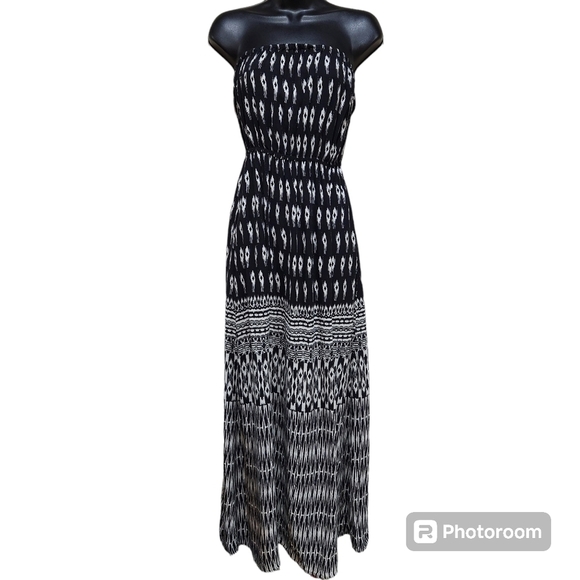 Wyldehart Womens Strapless Tube Black& White Tribal Print Maxi Dress Size Small - Picture 1 of 9